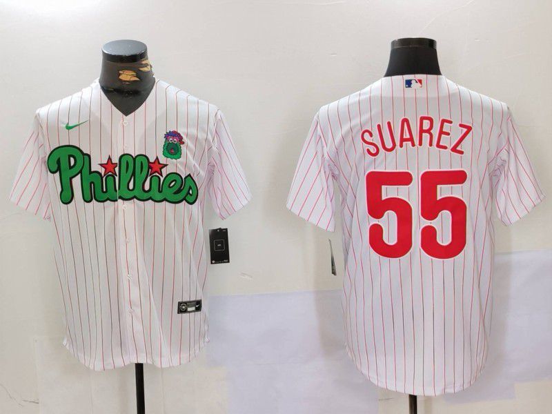 Men Philadelphia Phillies #55 Suarez White stripe Second generation Joint Name 2024 Nike MLB Jersey style 1